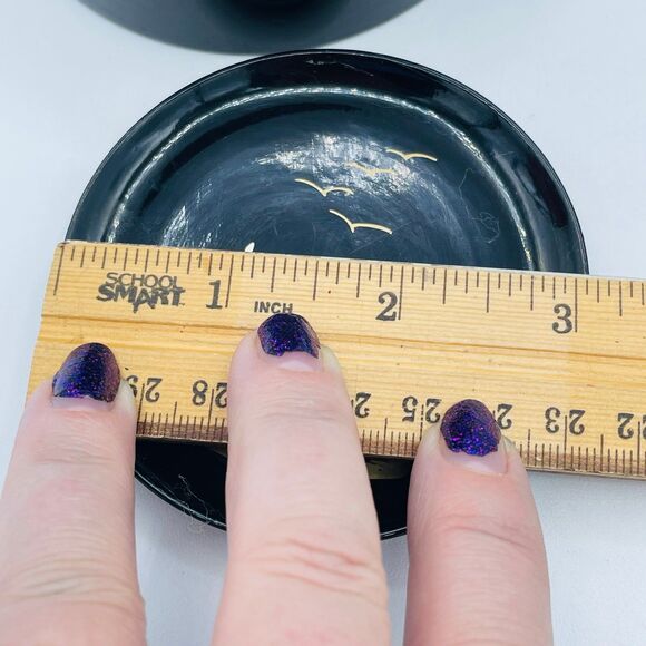 Vintage Black Laquered Japanese Hand Painted Mid-Century Coaster Lidded Set of 6 - Picture 6 of 9